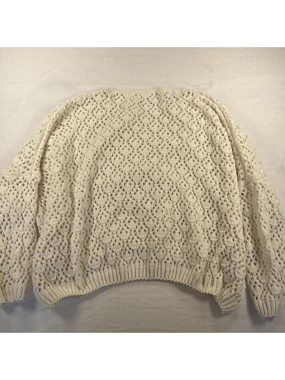 Women's Crochet Sweater Chunky, Open Weave knit M/L CarlyJean LA oversized ivory - Picture 5 of 9